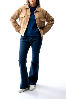 کت جیب‌دار مخمل کبریتی زنانه