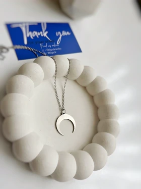 گردنبند ماه استیل نقره ای