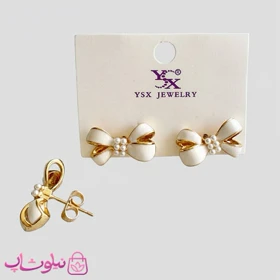 گوشواره زنانه YSX مدل پاپیون سفید طلایی کد 2991