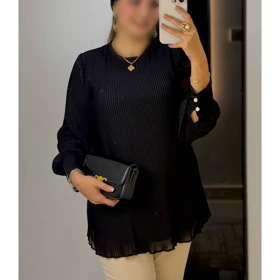 شومیز مجلسی زنانه مدل پلیسه حریر (مشکی)