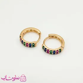 گوشواره دخترانه ژوپینگ طلایی با نگینهای رنگی