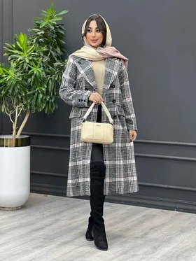 پالتو چهارخونه بلند شش دکمه