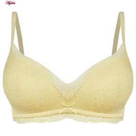 سوتین بدون فنر زنانه مدل کاپ اسفنجی گیپوری رنگ لیمویی کد 5304