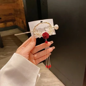 گیره مو زنانه مدل گل رز مجموعه 2 عددی