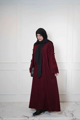 عبا پاپیونی مخمل کبریتی زرشکی