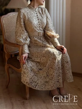 پیراهن گیپور کمربند دار