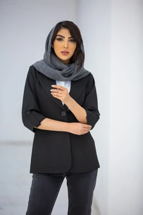 کت زنانه ژاکارد آستین دکمه (مشکی)