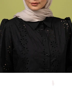 شومیز زنانه خامه دوزی تابستانی یقه مردانه آستین بلند آرمینا
