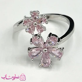 انگشتر زنانه طرح دو گل صورتی فری سایز