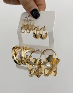 پک گوشواره طلایی فشن مدل گل 1011