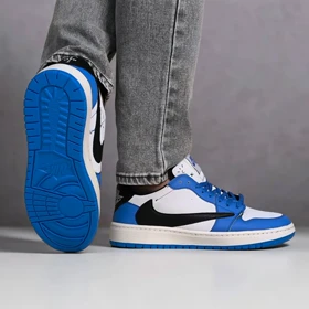 نایک ایر جردن 1 بدون ساق تراویس اسکات سفید آبی ( Nike Air Jordan 1 Low Travis Scott WB)