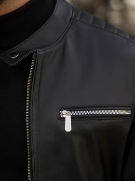 کاپشن چرم طبیعی زیپ‌دار مشکی j155