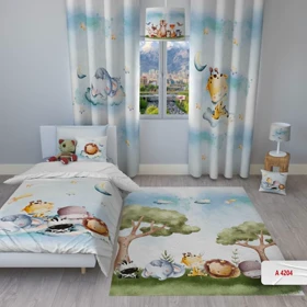 پرده پانچی اتاق کودک برند مینوریا کیدز طرح حیوانات کد p-180