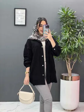 مانتو شومیزی دکمه مخفی پایین هلالی