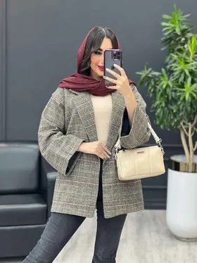 پالتو چهارخونه کمر دار