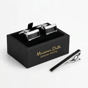 ست دکمه سردست و سنجاق کراوات طرح مستطیل برند Massimo Dutti