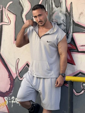 ست هودی و شلوارک نیم زیپ NIKE طوسی