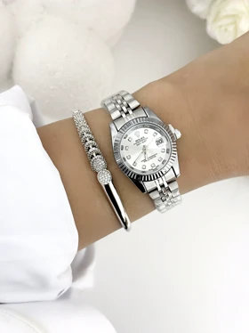 ساعت رولکس زنانه صفحه سفید و صورتی774