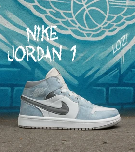 کفش کتانی ساق‌دار مردانه و زنانه سفید آبی طوسی NIKE jordan 1 مدل 6564