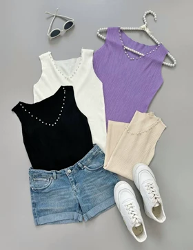 تاپ بافت یقه مروارید کد 3981