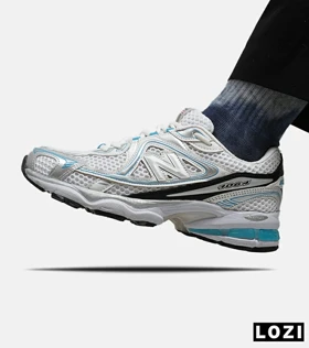کفش کتانی مردانه و زنانه سفید طوسی آبی NEW BALANCE 1064