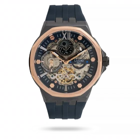 ساعت مچی مردانه لاکسمی بند سیلیکون دو رنگ مشکی رزگلد کد Laxmi 8804/4