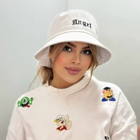 کلاه باکت کتان گلدوزی طرح angel