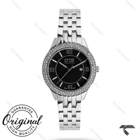 ساعت کرست زنانه مدل 9006-3 نقره ای صفحه مشکی نگین‌دار Crest Crest-11209-L