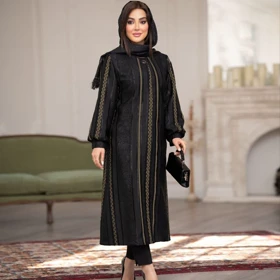 مانتو مشکی سایز بزرگ مدل ملین کد 1550