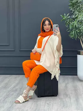 ست مانتو و شلوار لینن پانچ بغل ریش