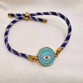 دستبند اسپرت طرح «چشم نظر فیروزه‌ای» (بند بافت ترکیبی) | محافظ انرژی منفی