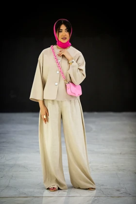 مانتو کتان لمه خطی 4 دکمه