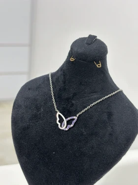 گردنبند نقره زنانه پروانه بنفش 980