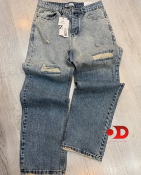 شلوار بگ مردانه اسپیشال کاستوم شده رنگ خاص خاکی کرم زاپ‌دار