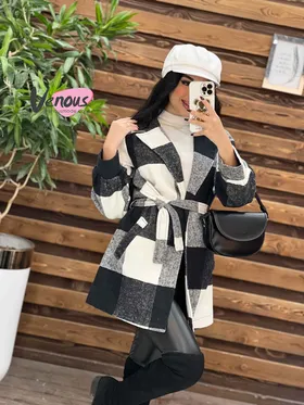 پالتو چهارخونه کمردار