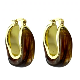 گوشواره حلقه‌ای زنانه مدل کوآل طرح مرمرین قهوه‌ای (لاک‌پشتی) با فریم داخلی طلایی