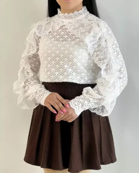 شومیز تمام گیپور آستین کارشده کد 5522