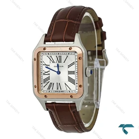 ساعت کارتیه سانتوس دومونت زنانه دورنگ رزگلد بند قهوه ای مدیوم Cartier-7913-G