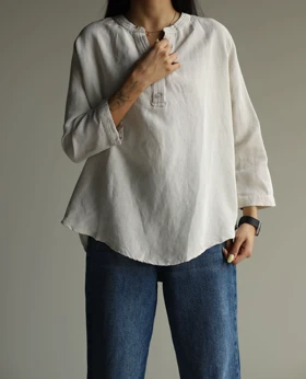 شومیز لینن استخوانی یقه گرد ngh_h&m