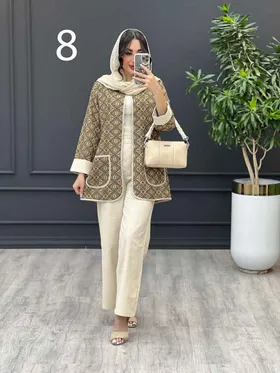 ست مانتو و شلوار طرح دار آستین پاکتی