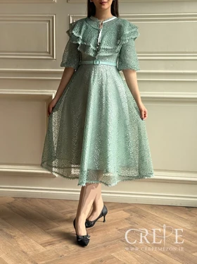 پیراهن تمام دانتل کمربنددار