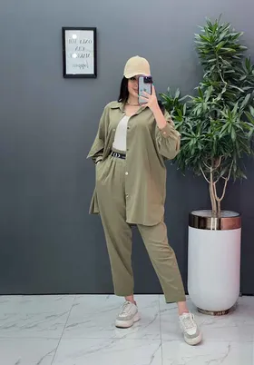 ست مانتو شلوار لینن کمربند Dior