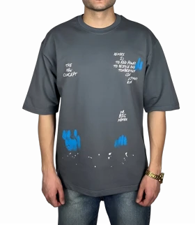 تیشرت آستین کوتاه مردانه طوسی طرح دار گرافیکی