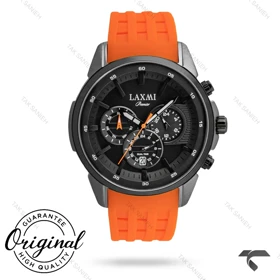 ساعت مردانه لاکسمی 8805-5 فول دیت مشکی بند رابر نارنجی Laxmi-9610-G
