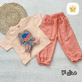 تیشرت شلوارک لینن دخترانه خرگوش GC مناسب 2 تا 10 سال