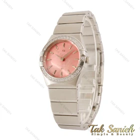 ساعت زنانه امگا کانسلیشن سیلور صفحه صورتی نگین‌دار Omega-5465-L