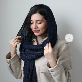 شال حصیری مدل ژربرا (سورمه ای)