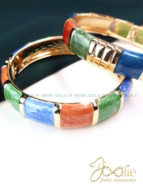 دستبند بنگل زنانه میناکاری کد B2149 (سبز - قرمز)