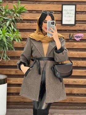 پالتو طرحدار سرآستین چرم