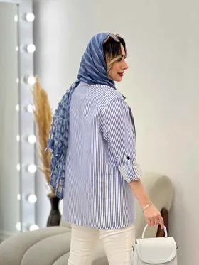 مانتو راه راه دو دکمه جیب نما